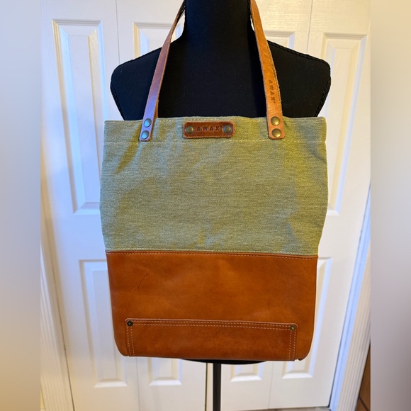 Handbags - Awax Green and Brown Women's Tote Bag